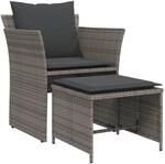 vidaXL Gartenstuhl mit Fu&szlig;hocker Grau Poly Rattan