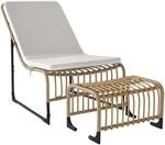 Outsunny Rattan Relaxsessel mit Fu&szlig;hocker UV-best&auml;ndig Gartensessel mit Kissen