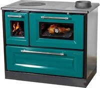 Kaminofen mit Backfach und Herdplatte 4012 Gr&uuml;n Holzofen 8 kW Holz Ofen