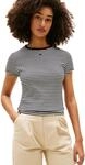 Tommy Jeans Damen T-Shirt Kurzarm Essential Rib Slim Fit, Schwarz (Black/Ecru