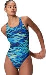 Speedo Hyperboom Print Medalist One Piece Schwimmanzug f&uuml;r Damen, Navy Blau, 28