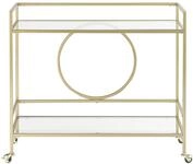 Beliani Servierwagen Glasplatte transparent/Gold mit Rollen glamour&ouml;s Kerry