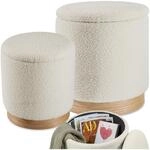 tectake&reg; 2er Set Hocker mit Stauraum, Boucl&eacute; Teddy Stoff Scandi Sitzhocker, Pouf,