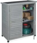 Relaxdays Gartenschrank, 3 F&auml;cher, Flachdach mit Neigung, Doppelt&uuml;r, HBT: 97 x 86,5