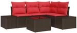 vidaXL Gartensofa-Set mit Kissen 5 pcs Braun Poly-Rattan, Garten und Terrasse,