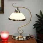 Licht-Erlebnisse Jugendstil Tischleuchte E27 &ndash; Glasschirm&ndash; Retro Lampe &ndash; Bronze