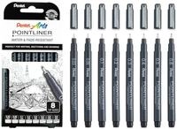 Pentel Pointliner YS20P-8, 8er Set Fineliner, schwarz, wasserfest und lichtecht,