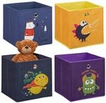 Relaxdays 4er Set, Kinder Aufbewahrungsboxen, Tiere & Monster, Faltbox f&uuml;r