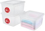 Iris Ohyama, Kunststoffboxen mit gew&ouml;lbtem Deckel und Klammern, 18L, 3er Set,