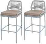 2er-Set Rope-Barhocker HWC-O21, Outdoor Sitzpolster Seilgeflecht Metall -...