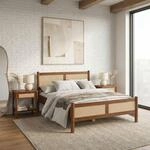 IDIMEX Massivholzbett CEFIRA 140x200 cm mit Rattangeflecht, Kastanie Finish -