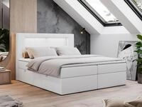 MKS MEBLE Boxspringbett 160x200 mit Led Wei&szlig; Kunstleder, Polsterbett Bett mit Topper