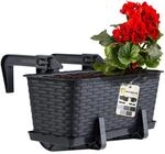 KADAX Blumenkasten 40 cm Anthrazit mit Halterungen & Untersetzer, Rattan-Optik...