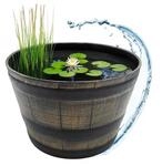 Kunststoff Blumenk&uuml;bel in Eichenfass Optik braun - 44 cm - Mini Gartenteich...