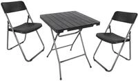 Bistro Set im Rattan und Holz Design schwarz - 1 Tisch / 2 St&uuml;hle - Sitzgruppe