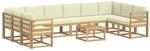 vidaXL Outdoor-Sofagarnitur mit Kissen 11 pcs Wei&szlig; und Creme, Akazienholz Sofa,