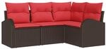 vidaXL Gartensofa-Set mit Kissen 4 pcs Braun und Rot Poly-Rattan, Garten & Terrasse,