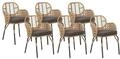Beliani Gartenstuhl 6er Set Rattan nat&uuml;rlich beige mit Armlehnen Auflage grau