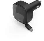 Auto-Schnellladeger&auml;t, 2X USB-C, ausziehbares Ladekabel, PD, 30 W, Schwarz