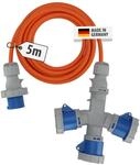 Brennenstuhl CEE Verl&auml;ngerungskabel mit 3-Fach Verteiler (5m H07RN-F 3G2,5, 3X CEE