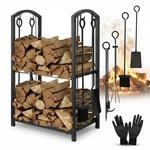 Melko Kaminholzregal 6-teiliges Set Kaminbesteck und Kaminhandschuhe...