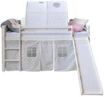 Homestyle4u 1885, Kinderbett Hochbett 90x200 cm Wei&szlig; Grau mit Rutsche Treppe...