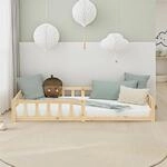 Homestyle4u Bodenbett 90x200 Natur Montessori Kinderbett mit Rausfallschutz