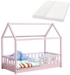 Juskys&reg; Kinderbett Marli 80 x 160 cm mit Matratze, Rausfallschutz, Lattenrost & Dach