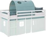Homestyle4u Hochbett 90x200 gr&uuml;n Vorhang mintgr&uuml;n Kinderbett mit Rausfallschutz