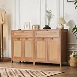 VEVOR Rattanschrank Rattankommode 2 STK. Aufbewahrungsschrank mit 4 magnetischen