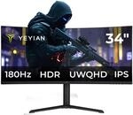 YEYIAN Elysium 34 Gaming-Monitor, 86,4 cm (34 Zoll), gebogen, WQHD | Ultra Breites