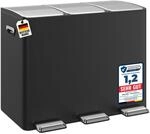 WELLGRO M&uuml;lleimer K&uuml;che 45 Liter, Edelstahl Tretm&uuml;lleimer schwarz 3 F&auml;cher,