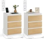 VASAGLE Kailyn Collection - Nachttisch mit Steckdosenleiste, 2er Set, Beistelltisch,