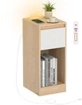 VASAGLE Nachttisch, schmal, Beistelltisch, LED-Beleuchtung, 1 USB-A-Anschluss, 1