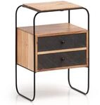 FineBuy Nachttisch Akazie Massivholz & Steinoptik mit 2 Schubladen und Ablage...