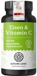 NATURE LOVE Eisen Mit Vitamin C - 20 mg Eisenbisglycinat - 120 Kapseln | Mit 43mg