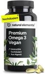natural elements Premium Omega 3 Vegan &ndash; 60 Kapseln &ndash; 2000mg Algen&ouml;l, 800mg DHA