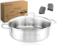 DIVORY Schmorpfanne 28 cm &ndash; Hohe Edelstahl Servierpfanne unbeschichtet &...