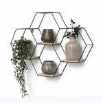 IVOL Wabenf&ouml;rmiges Wandregal aus Metall 4 Holzb&ouml;den - 40,5 x 58 cm - Schwarz -