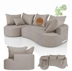 Juskys Sofa Tirano - Samt Beige, Ecksofa mit L-Form, mit R&uuml;cken- & Dekokissen,