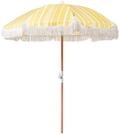 Beliani Sonnenschirm mit Volant Regenschutz Holzmast gelb rund ⌀ 150 cm Boho