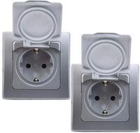 ChiliTec Unterputz-Steckdose Delphi IP44 2x Feuchtraum, Grau Silber | Schutz-Deckel,