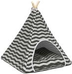 vidaXL Haustier-Tipi mit Kissen Wei&szlig; und Grau 60 x 60 x 70 cm, Dreieckiger