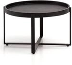 Wohnling Couchtisch Rund 60x60x35 cm Mango Massivholz mit Rand Schwarz