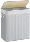 SONGMICS W&auml;schekorb 2 F&auml;cher, 100 L W&auml;schesammler mit Deckel, W&auml;schebox Bambus,