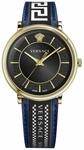 Versace Herren-Armbanduhr mit Quarzuhrwerk, Armband aus blauem Leder, Geh&auml;use aus