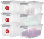 Iris Ohyama Aufbewahrungsboxen mit Deckel, 5L, 6er-Set, Silber, Sicherer Verschluss,