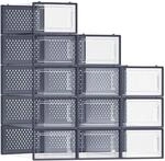 SONGMICS Schuhboxen, 12er Set, Schuh-Organizer, faltbar und stapelbar | F&uuml;r Schuhe