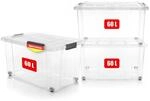 BigDean 3 St&uuml;ck 60 L Aufbewahrungsbox mit Deckel gro&szlig; transparent - stapelbare