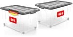 BigDean 2 St&uuml;ck 60 L Aufbewahrungsbox mit Deckel gro&szlig; stahlgrau - stapelbare
